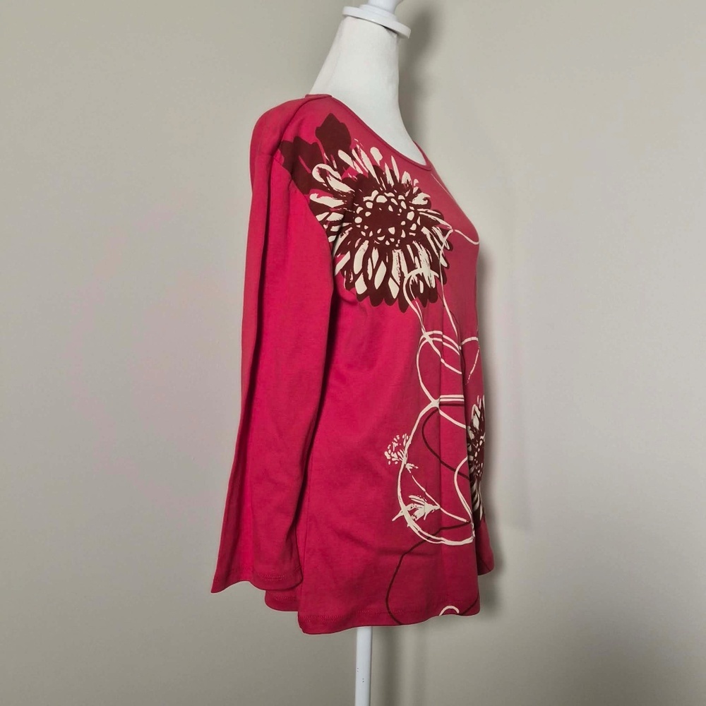 Jess & Jane NWT 100% Cotton Scarlet Red Artsy Dandelion Flower Carmen Shirt XL - Picture 3 of 11
